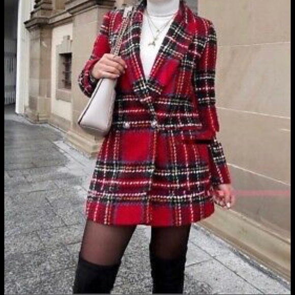 Zara red checked jacket blazer - Picture 1 of 7